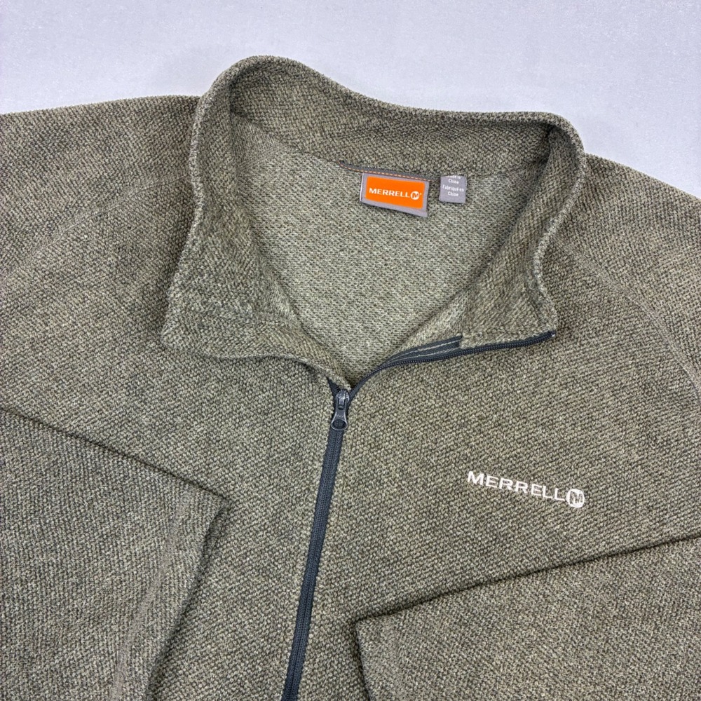 Merrell Quarter Zip Pullover Mens XL Olive Green Textured Knit Fleece Hiking Top